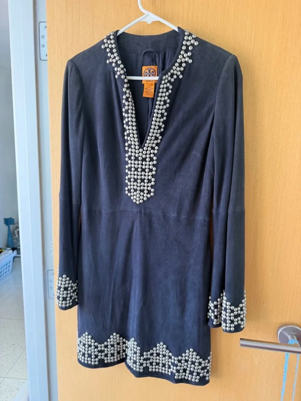Tory Burch Womens Long Sleeve Studded Mini Dress Size 8 Black Suede Western Boho